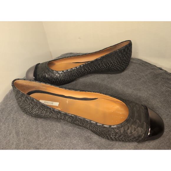 Geox metallic Lola67 leather scale snakeskin black round toe ballet flats - Picture 6 of 7